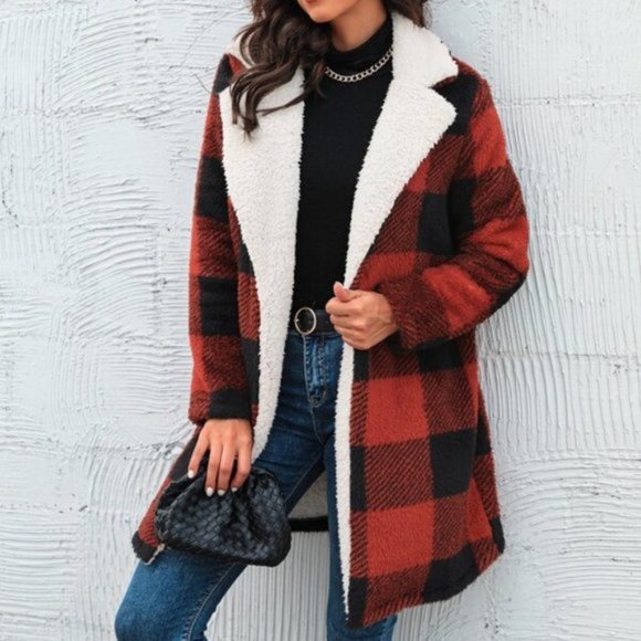 Jackets & Blazers - Red So Soft and Cozy Gingham Plaid Print Long tedd